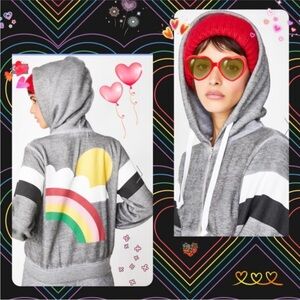Wildfox “Rain or Shine” Zip Up Rainbow Hoodie